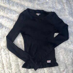 Alexander Wang Black Ribbed Long Sleeve Top
